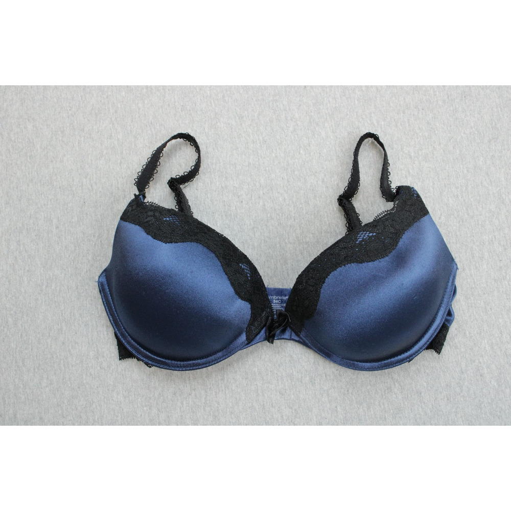 Ambrielle Bra Womens 34C Blue Natural Shaping Balconet Lined UW Lace